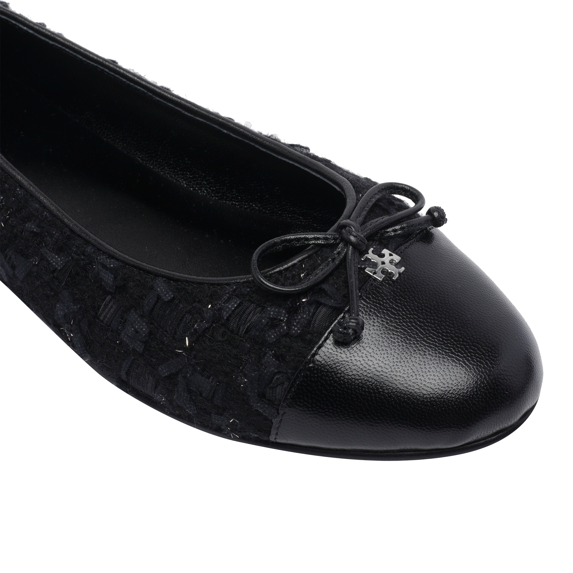 Tory Burch Tweed Cap-toe Ballet Flats In Black
