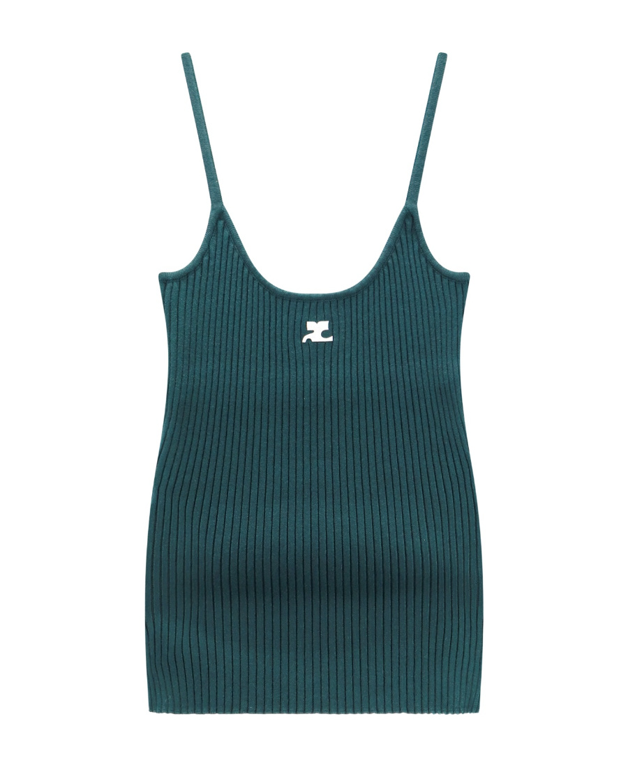 Shop Courrèges Ribbed-knit Tank Top In Blue
