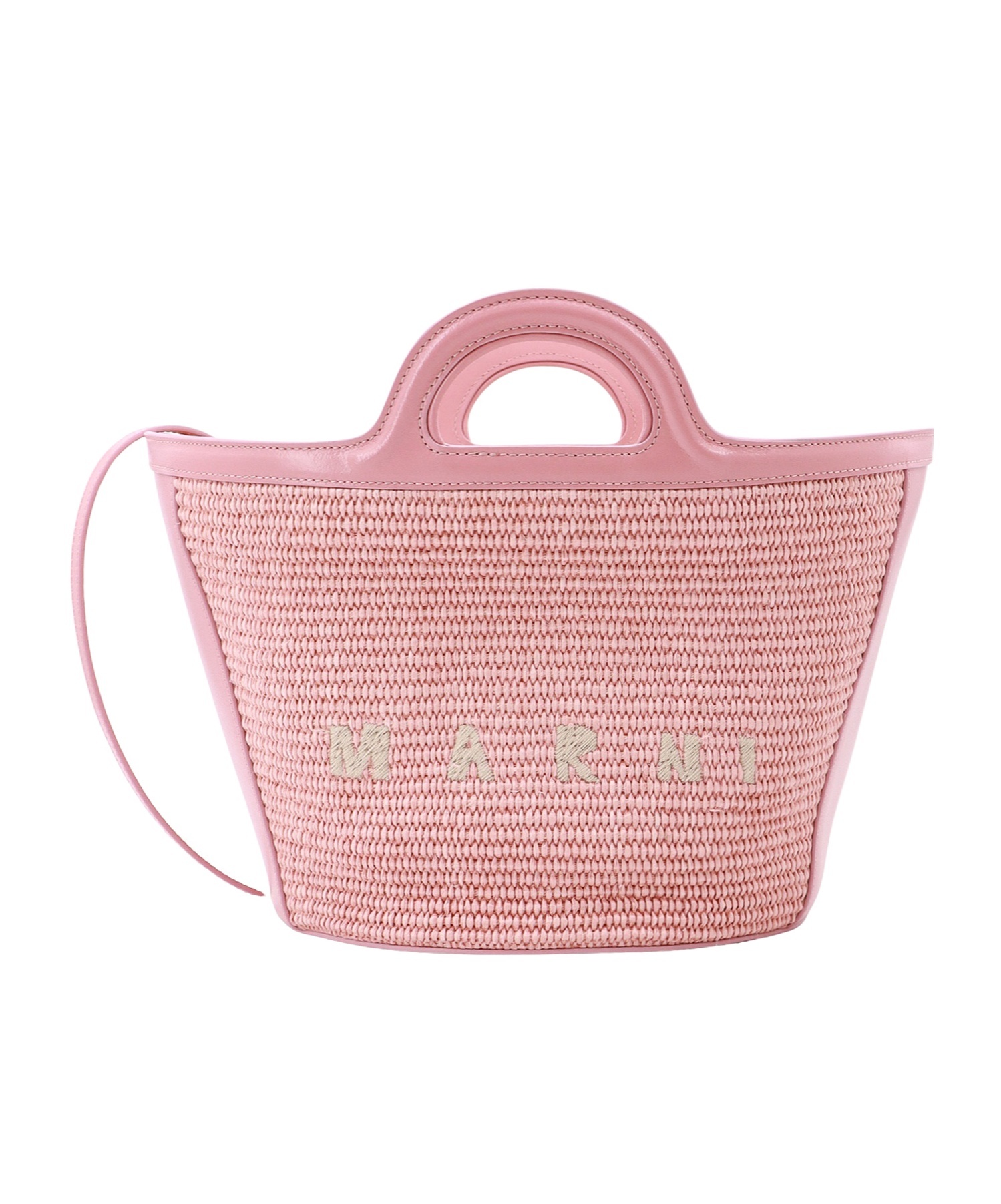 Marni Tropicalia Micro Bag In Leather And Raffia In Pink