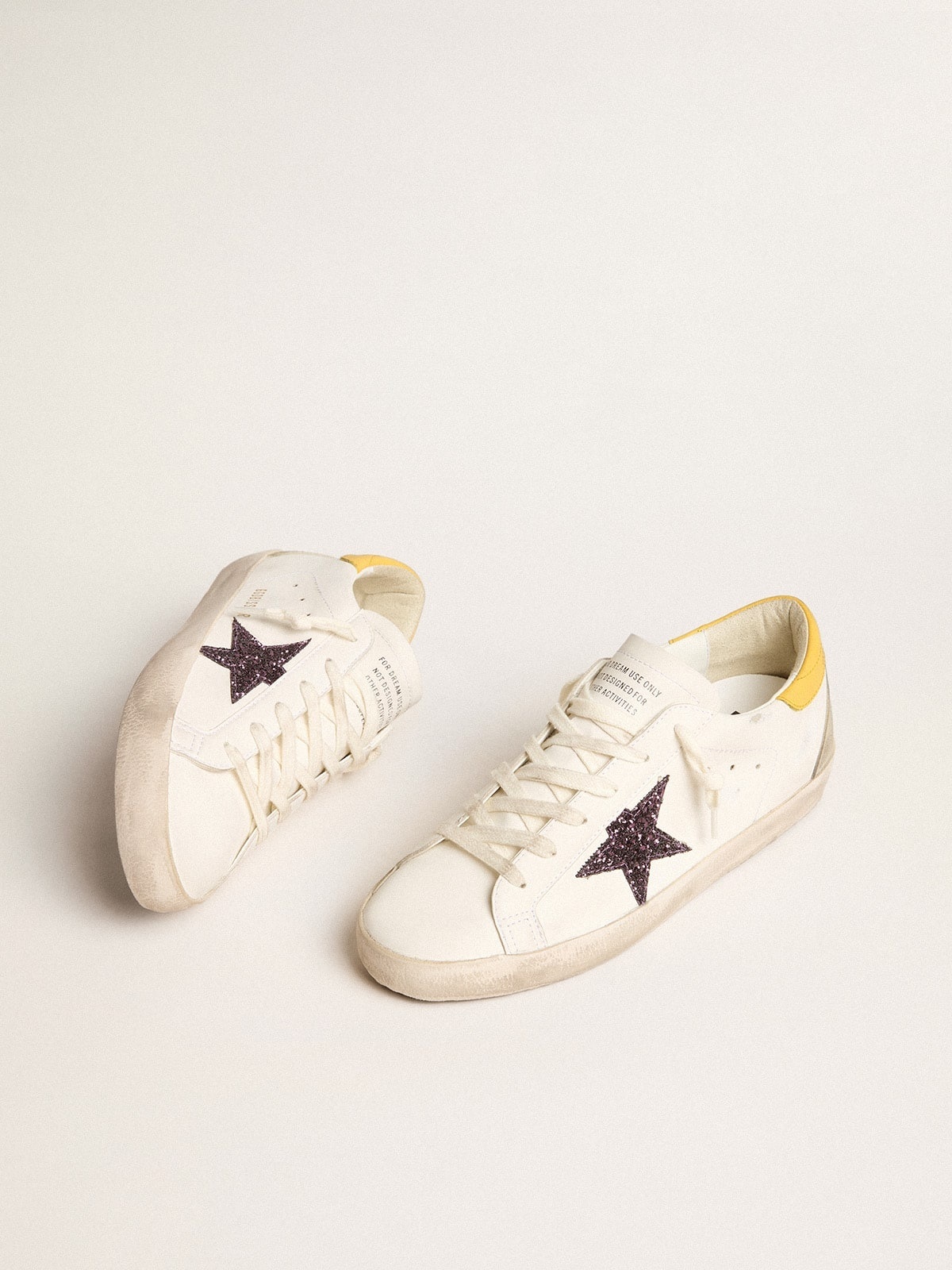 Golden Goose Bio-based Super-star With Red Glitter Star And Leather Heel Tab In White