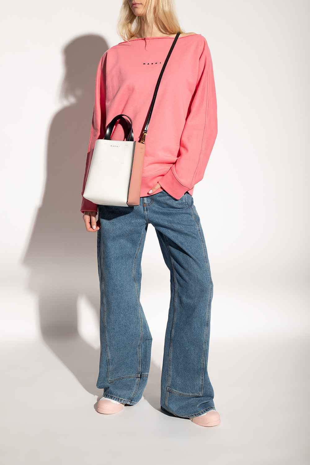 Marni Dada Bumper Sneaker In White And Pink Leather In White