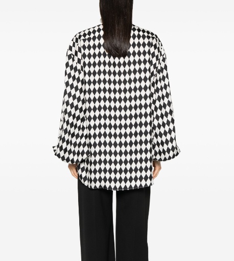 Balmain Ls Lavalliere Diamond Print Silk Shirt In Black