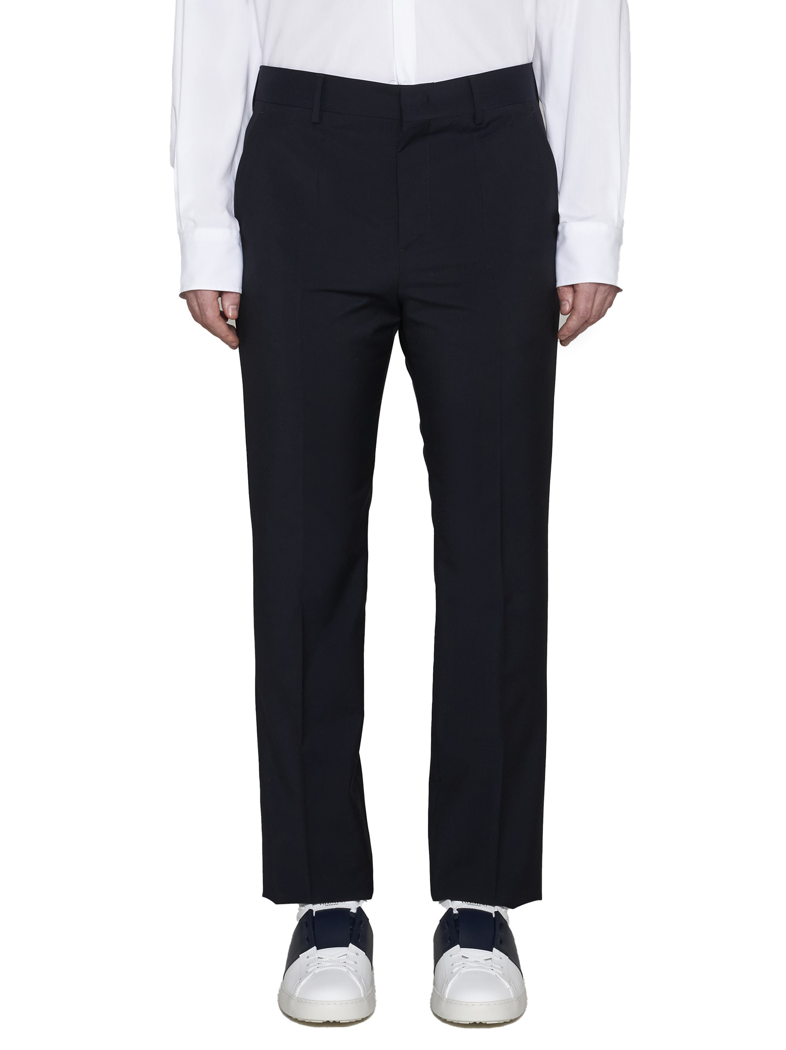 Valentino Wool-mohair Drawstring Straight Trousers In Black