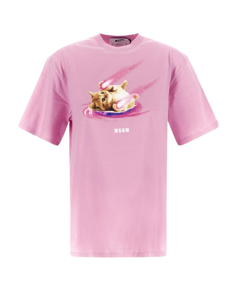 Msgm Graphic-print Short-sleeve T-shirt In Pink