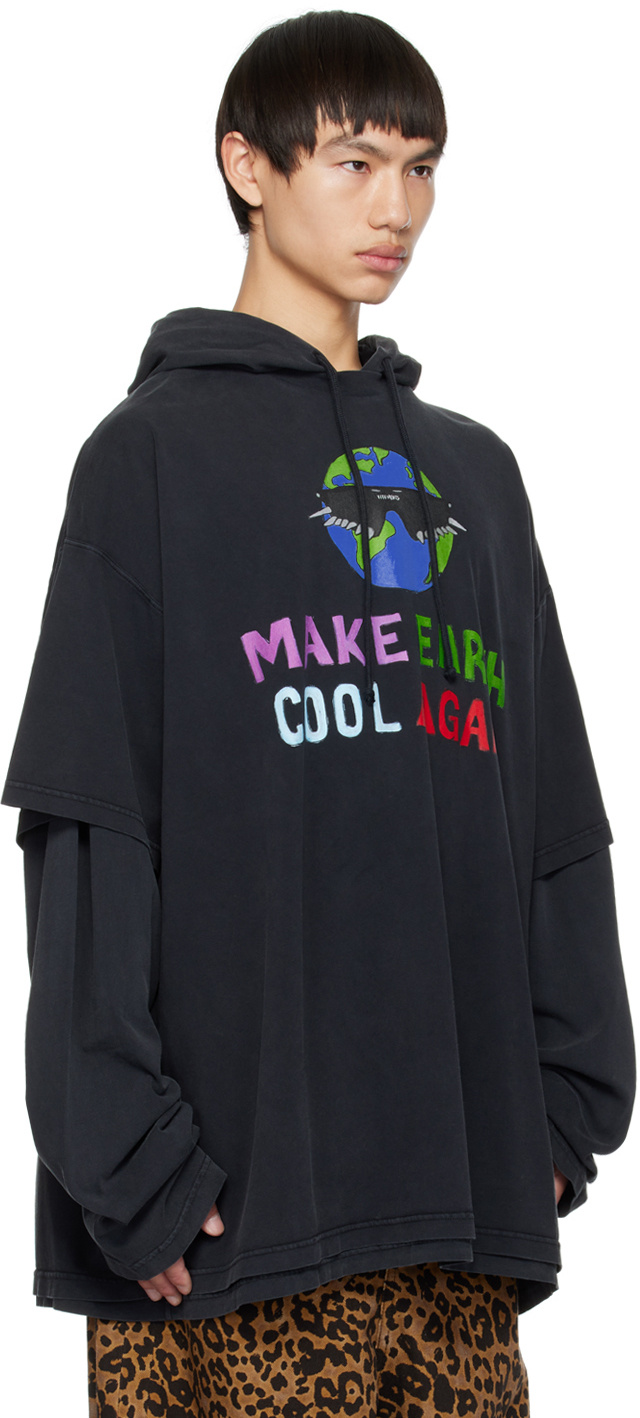 Vetements 'make Earth Cool Again' Hooded Sweater In Black