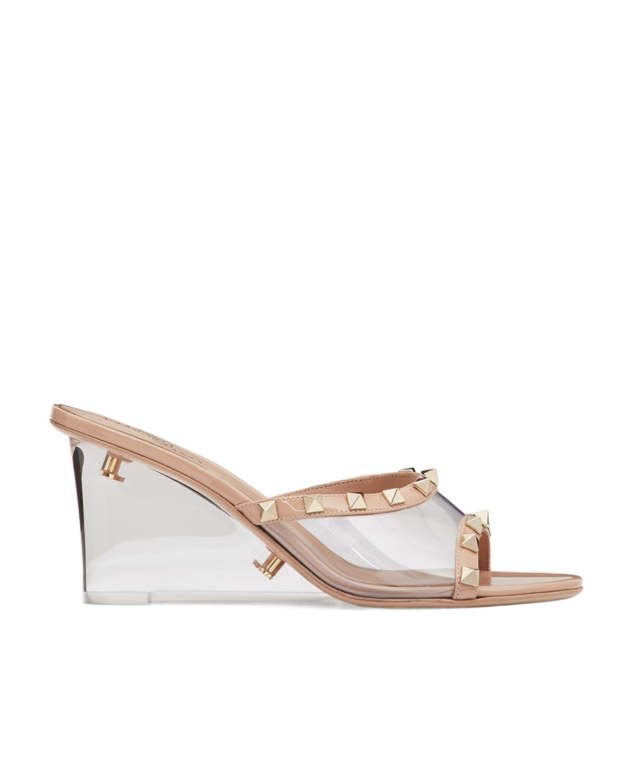 Valentino Rockstud-embellished Wedge Mules In White