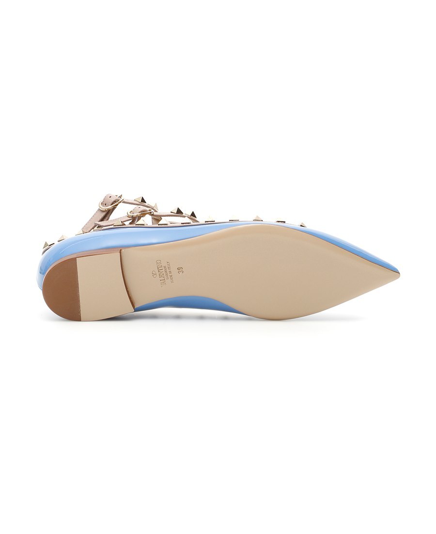 Valentino Rockstud Patent-leather Ballet Flats In Blue