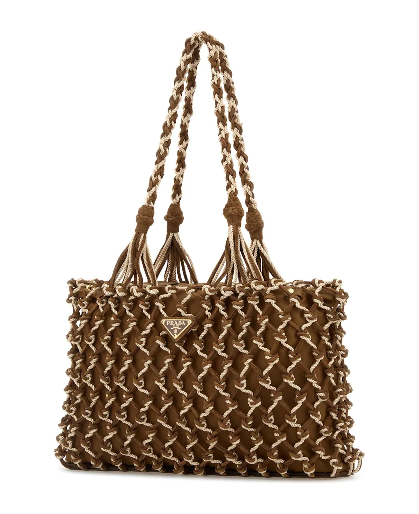 Prada Dual Color Mesh Tote Bag In Brown