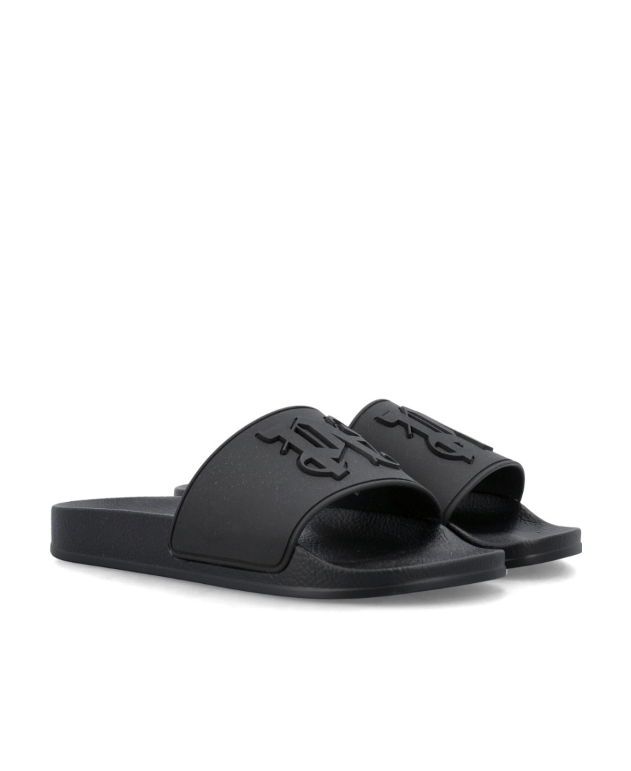 Palm Angels Logo-embossed Slides In Black