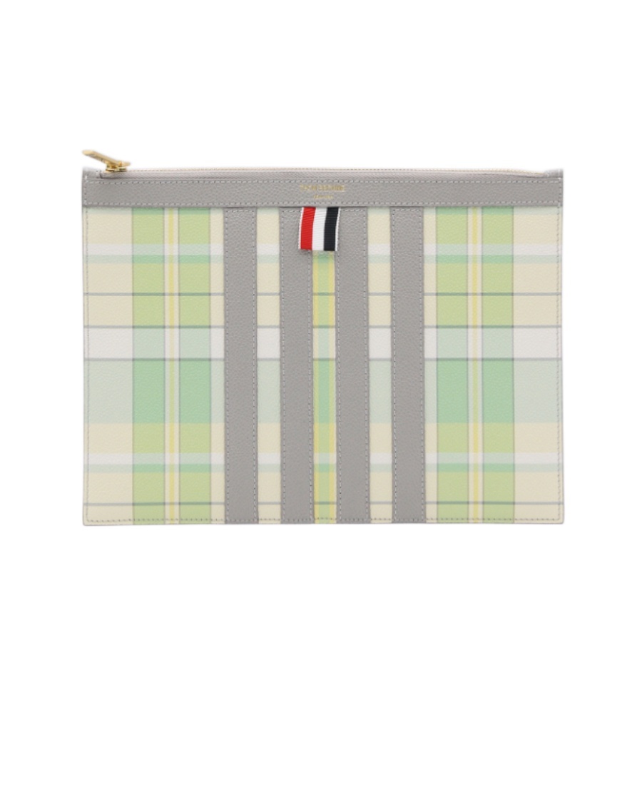 THOM BROWNE PLAID-CHECK PRINT CLUTCH BAG