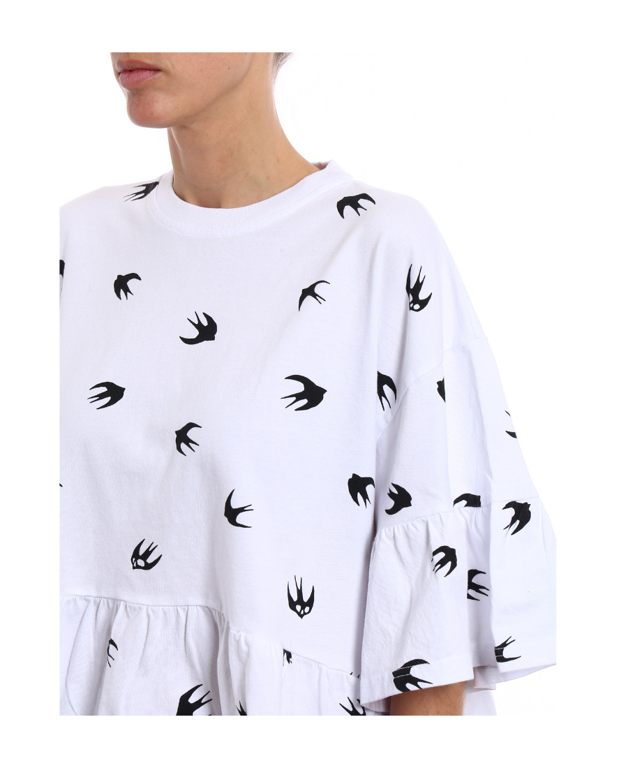 Mcq By Alexander Mcqueen Swallow Pattern Lotus Leaf Edge T-shirt In White