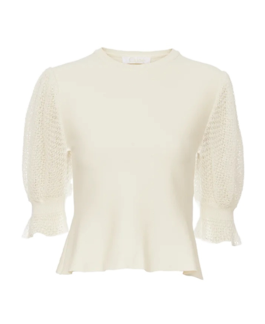Shop Chloé Wool-blend Lace-sleeves Top In White