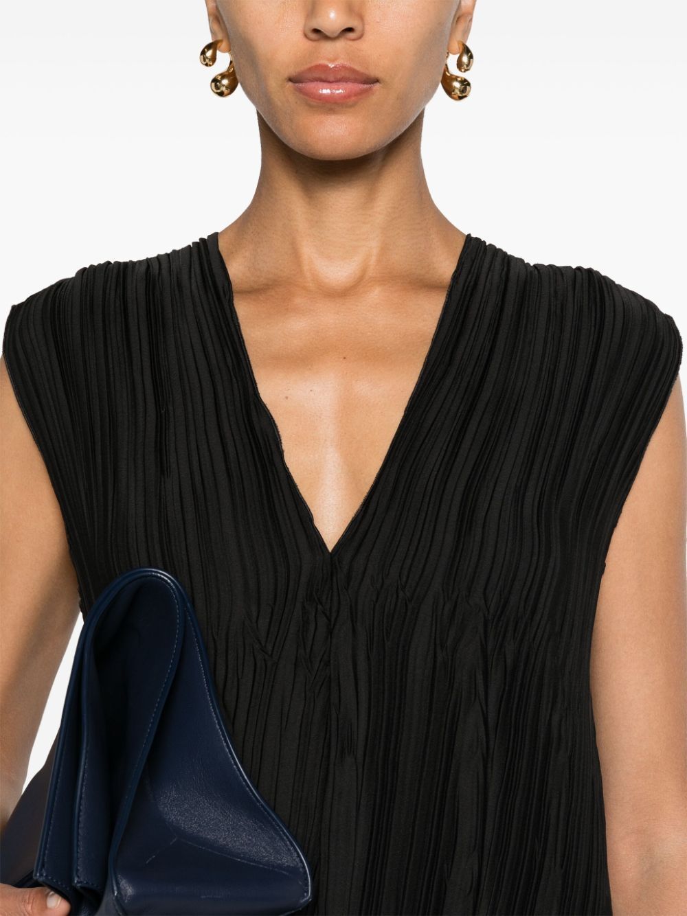 Forte Forte Pleated V-neck Sleeveless Top In Black
