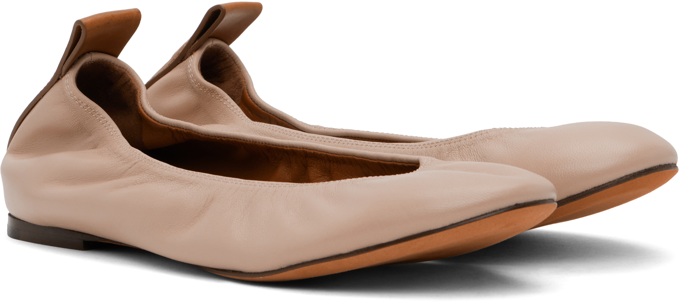 Lanvin Round Toe Ballet Flats In Nude Leather In Neutral