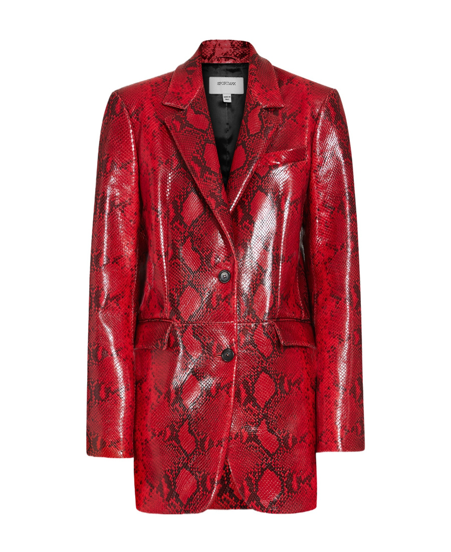 SPORTMAX FIORIGI SNAKESKIN-PRINT LEATHER BLAZER 