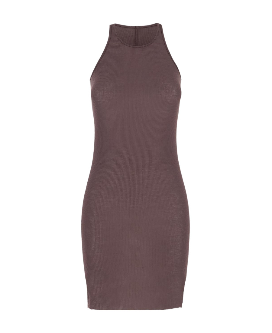 Rick Owens Sheer Ribbed Sleeveless Tank Dress In Red