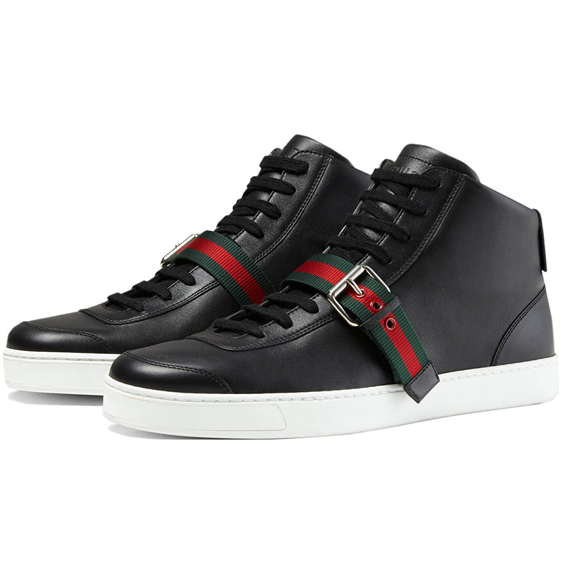 GUCCI BLACK STRAPPED HIGH-TOP CASUAL SNEAKERS