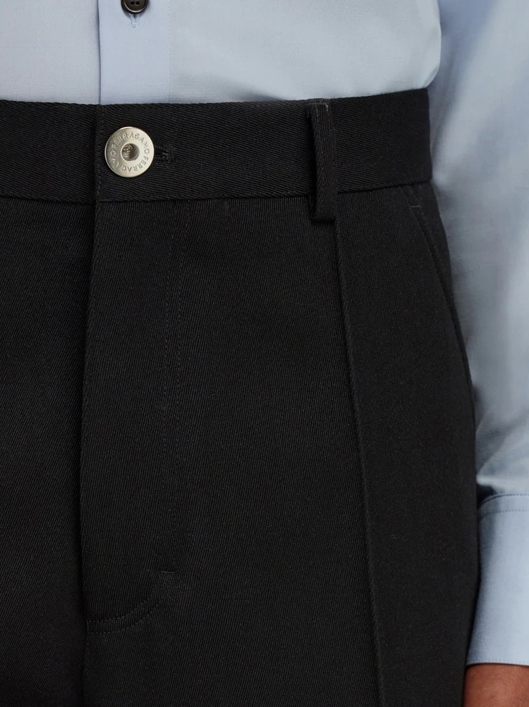 Ferragamo Belt-loop Wool Casual Pants In Black