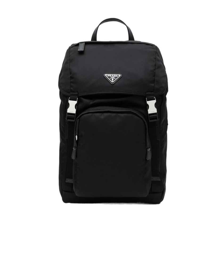 Prada Structured Leather Backpack With Logo Zipper Closure In Black