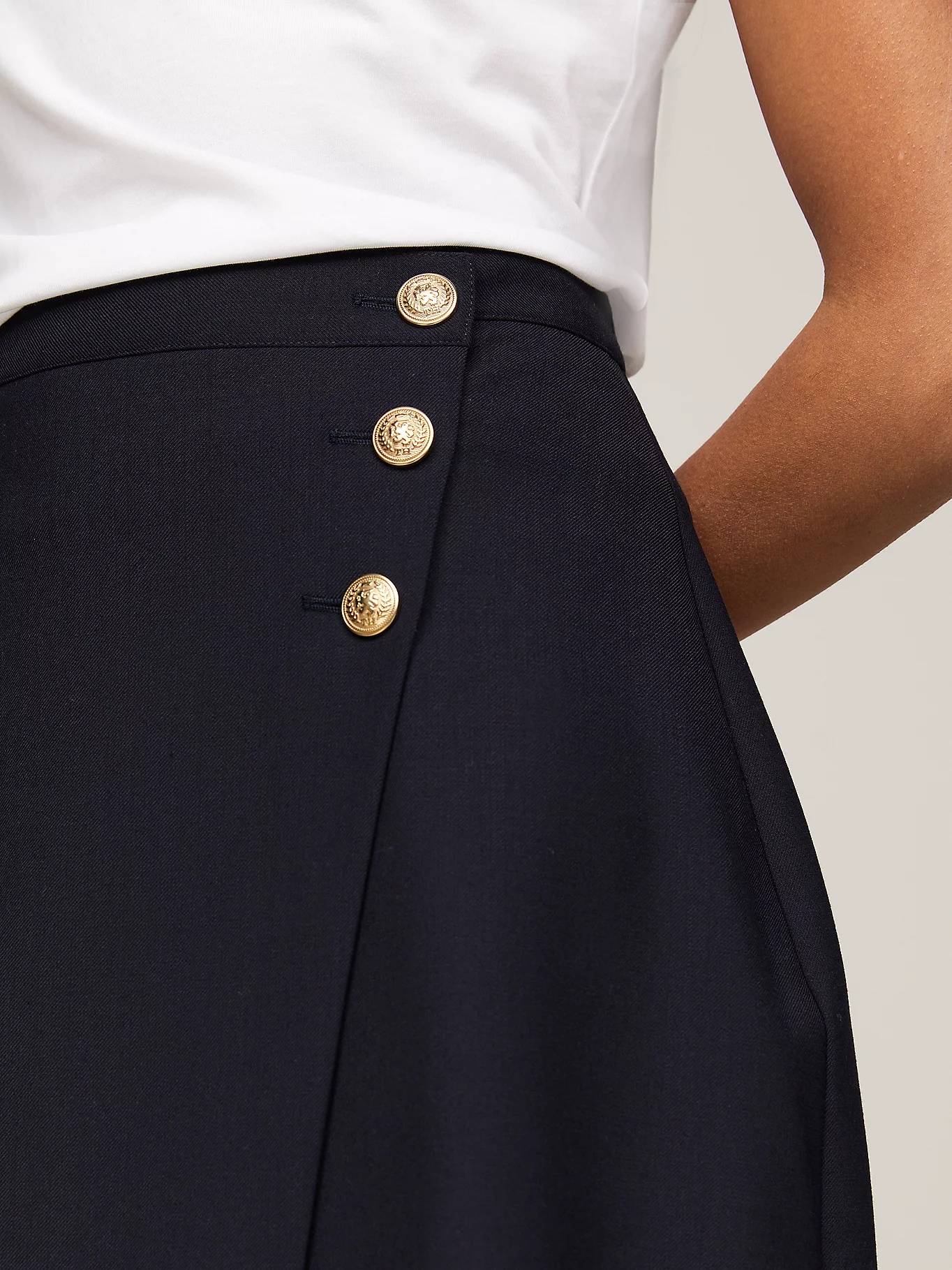 Tommy Hilfiger Gold Button Midi Skirt Clothing In Black
