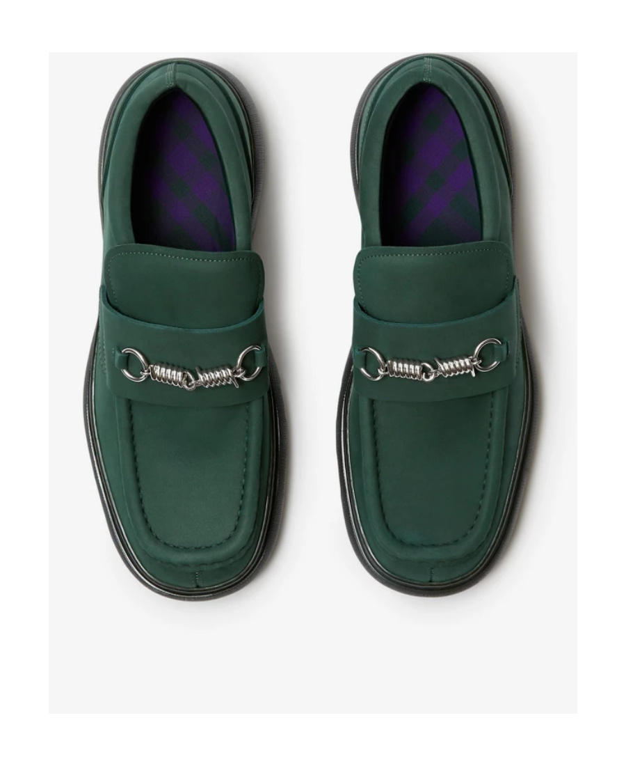 Burberry Suede Barbed-wire Creeper Clamp Loafers In Green