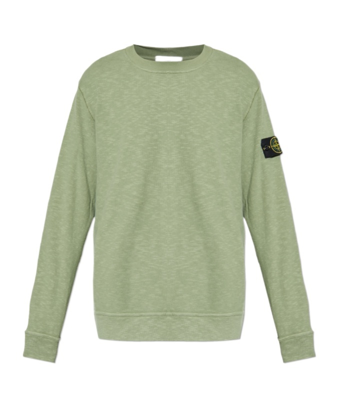 Stone Island Textured Crew Neck Cotton Sweatshirt In Green