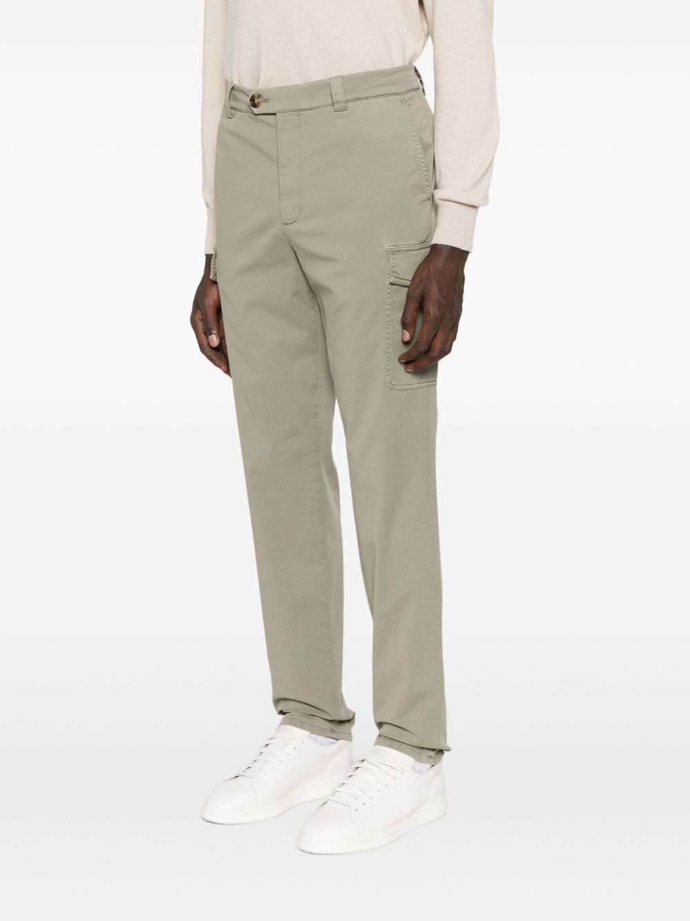 Brunello Cucinelli Cotton Cargo Trousers With Side And Back Pockets In Gray