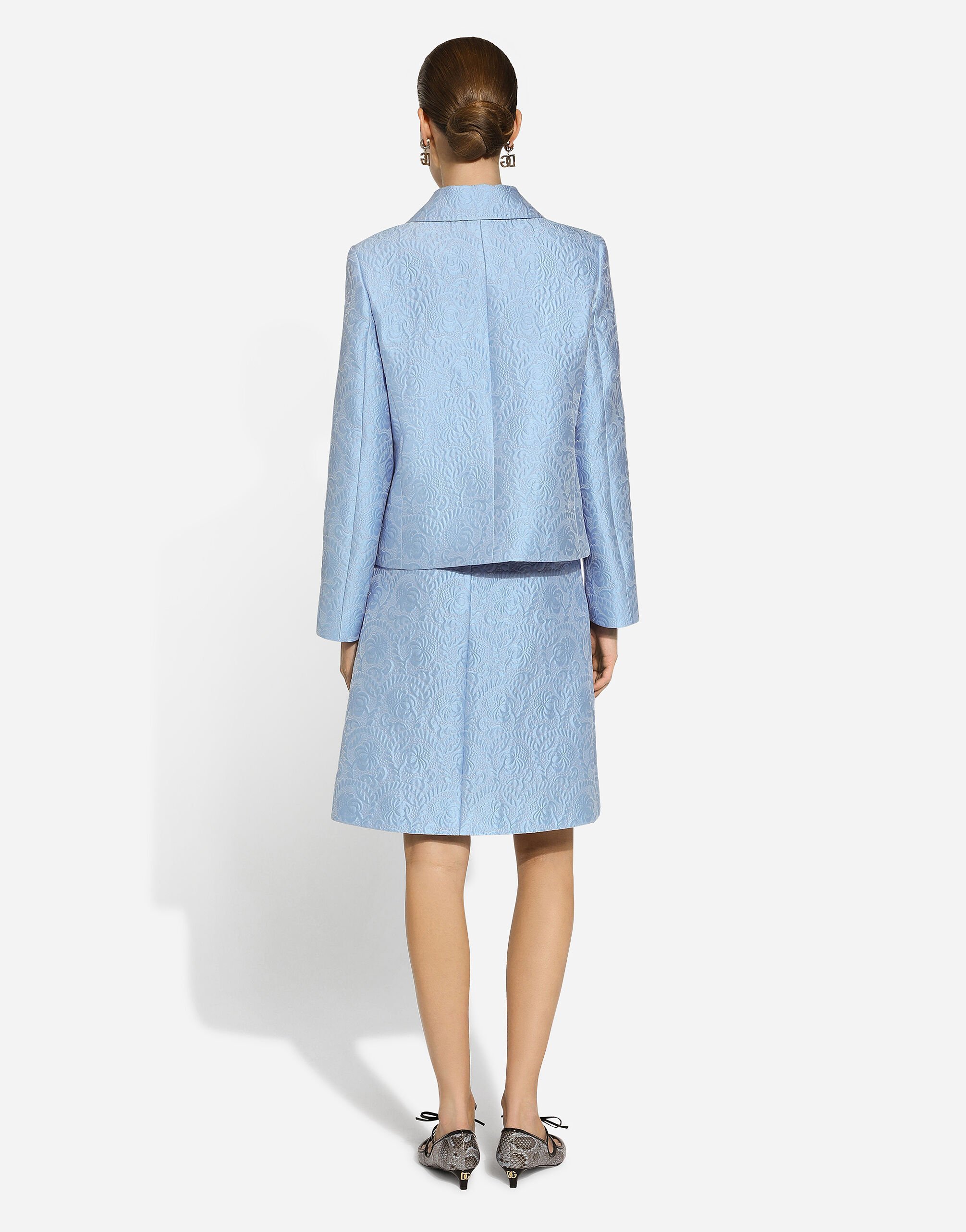 Dolce & Gabbana Floral Quilted Jacquard Midi Skirt With Dg Logo In Blue