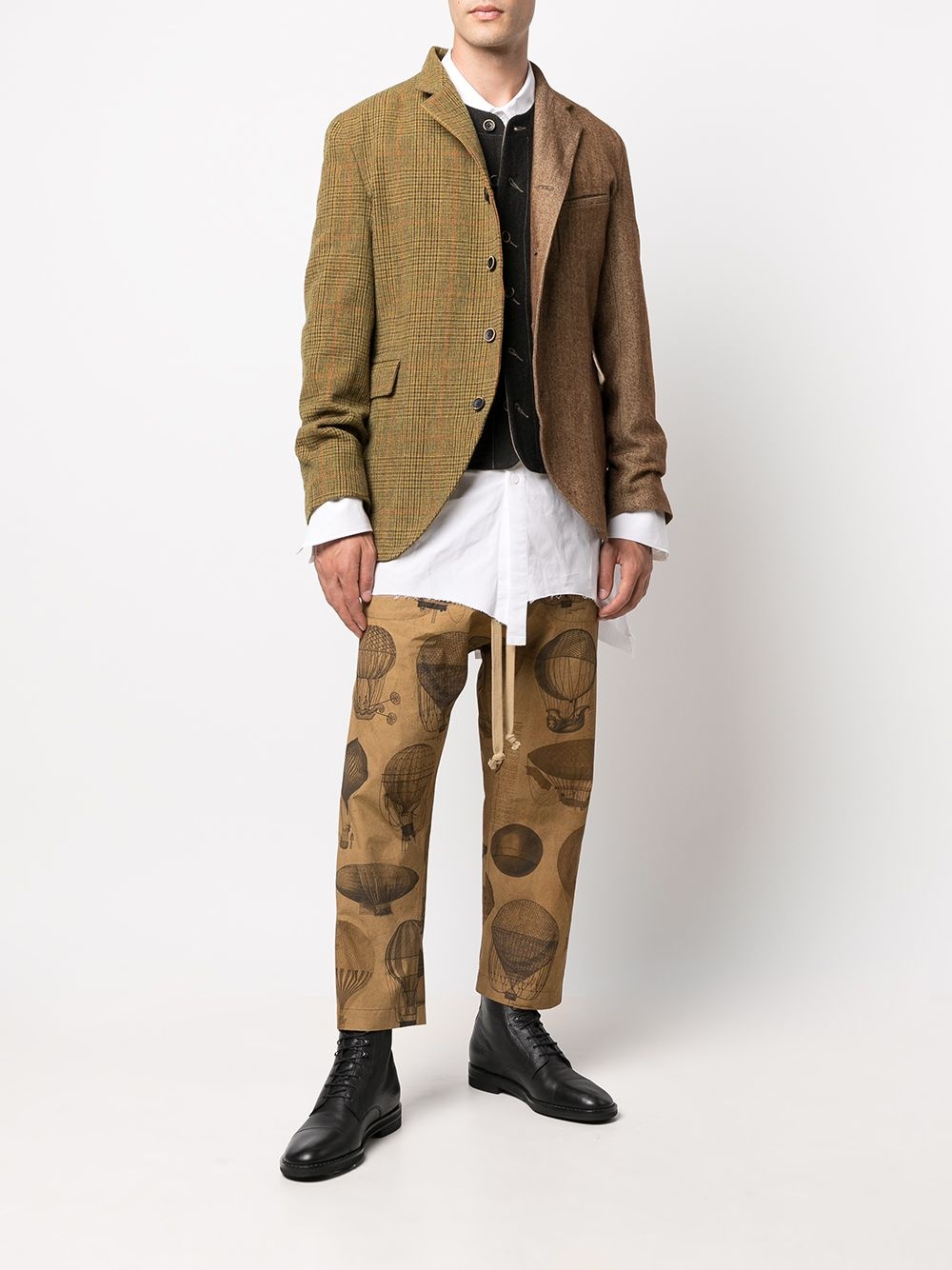 Uma Wang Contrasting-panel Wool Blazer In Brown