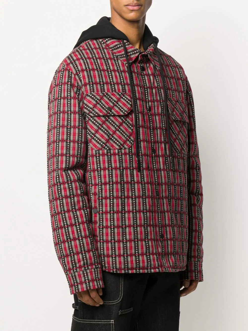 Off-white Check Hooded Jacket In Black