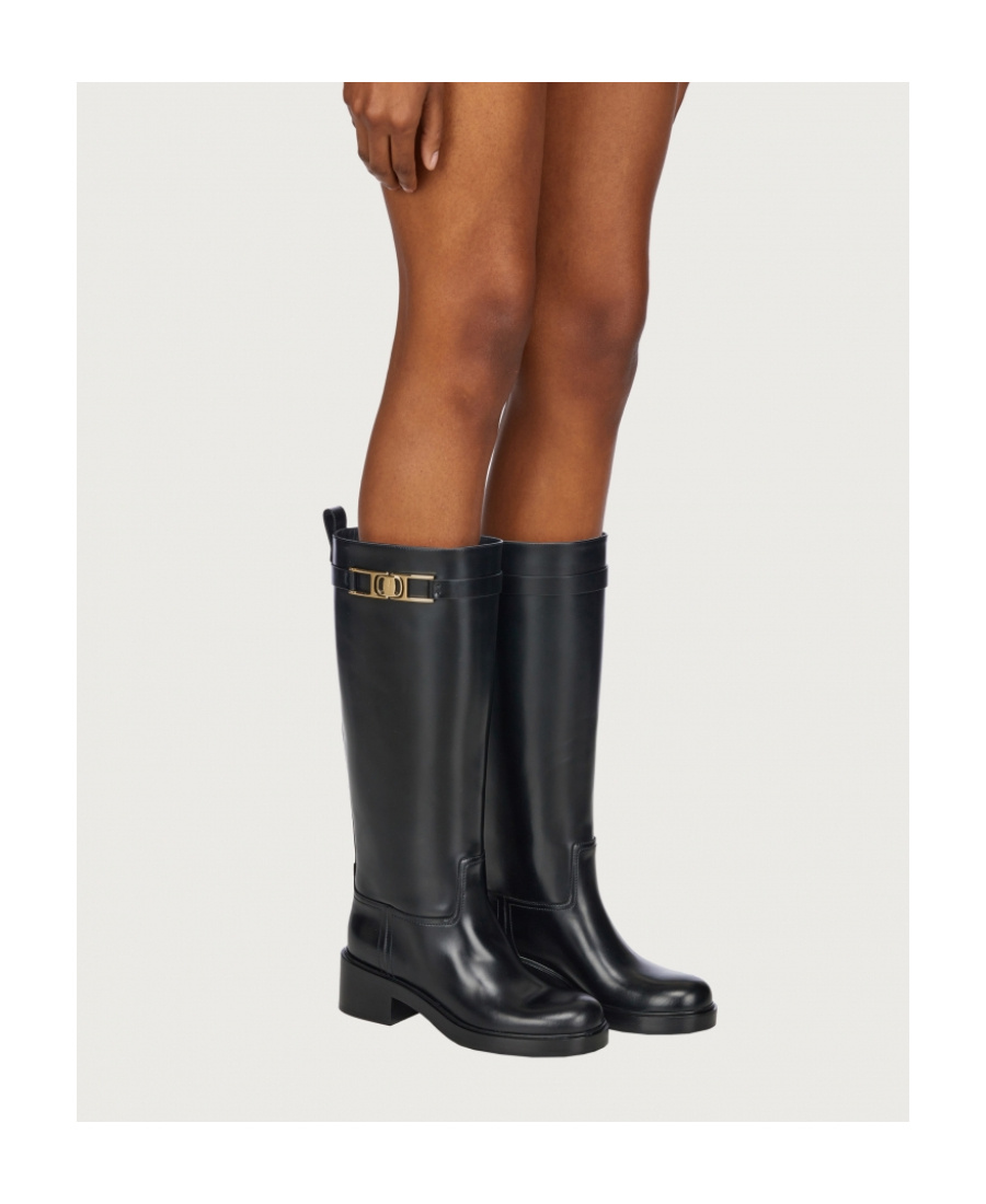 Ferragamo Textured Leather Roly Under The Knee Boots In Black