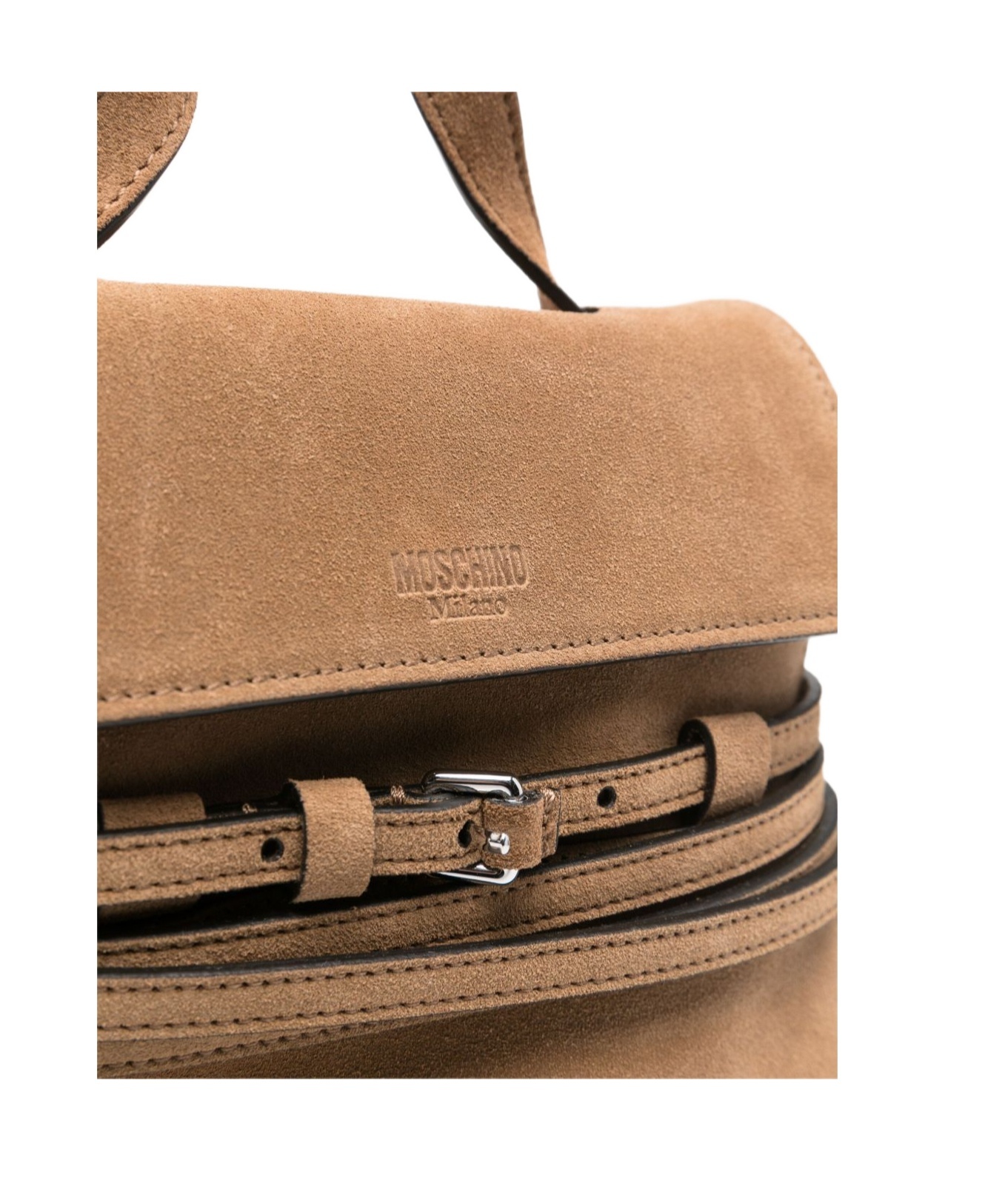 Moschino Small Tie Me Suede Tote Bag In Brown