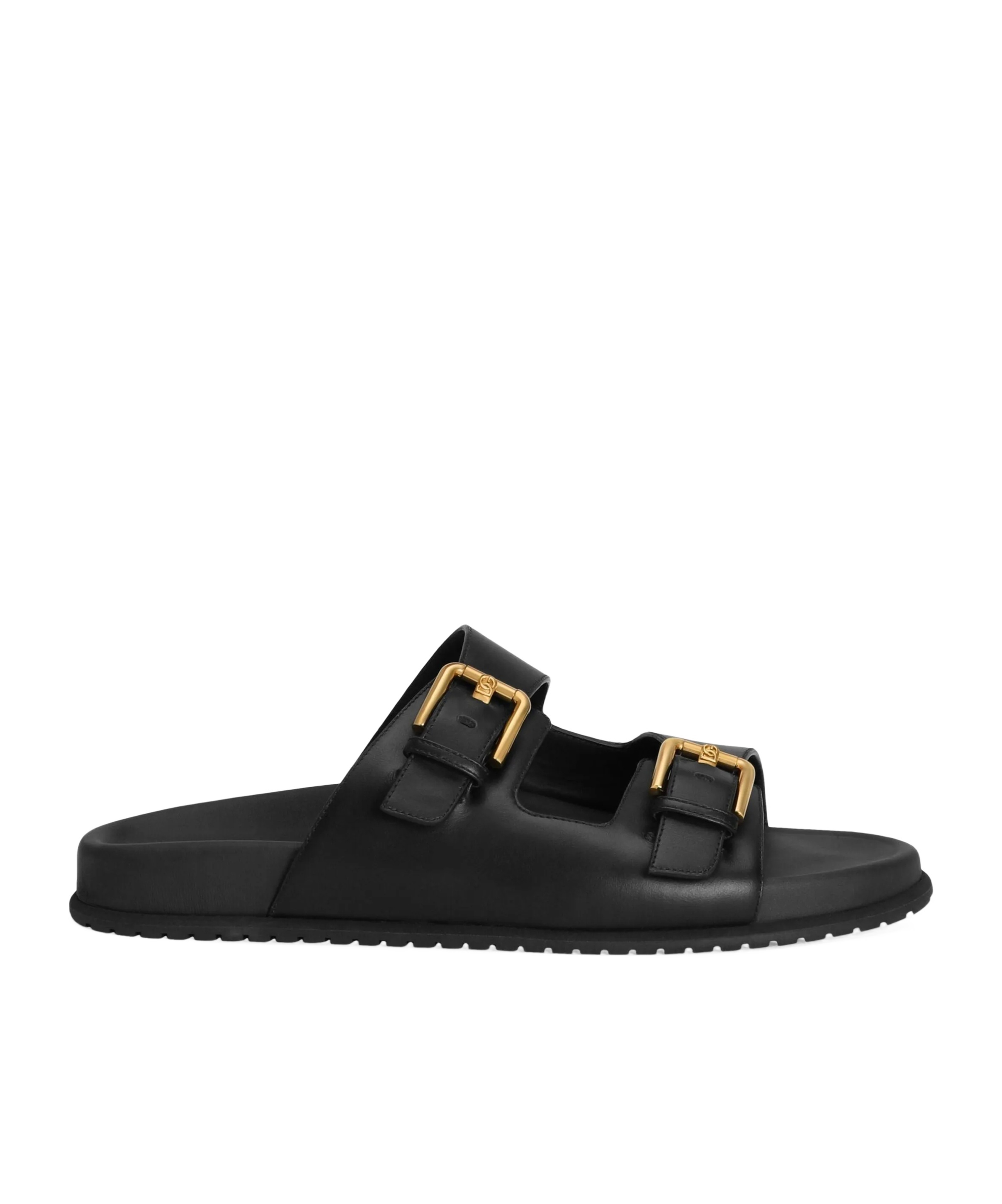 Dolce & Gabbana Leather Slides In Black