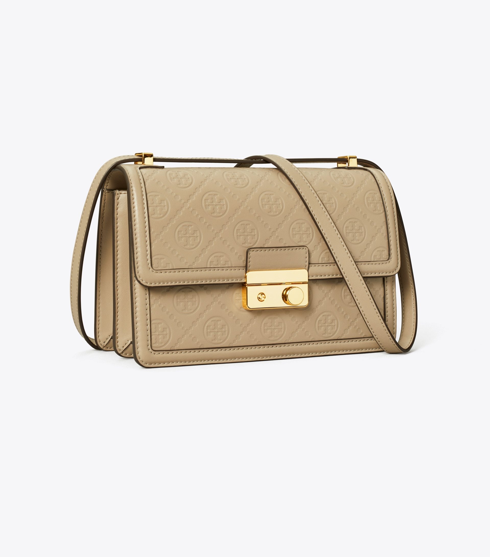 Tory Burch T Monogram Leather Shoulder Bag In Nude