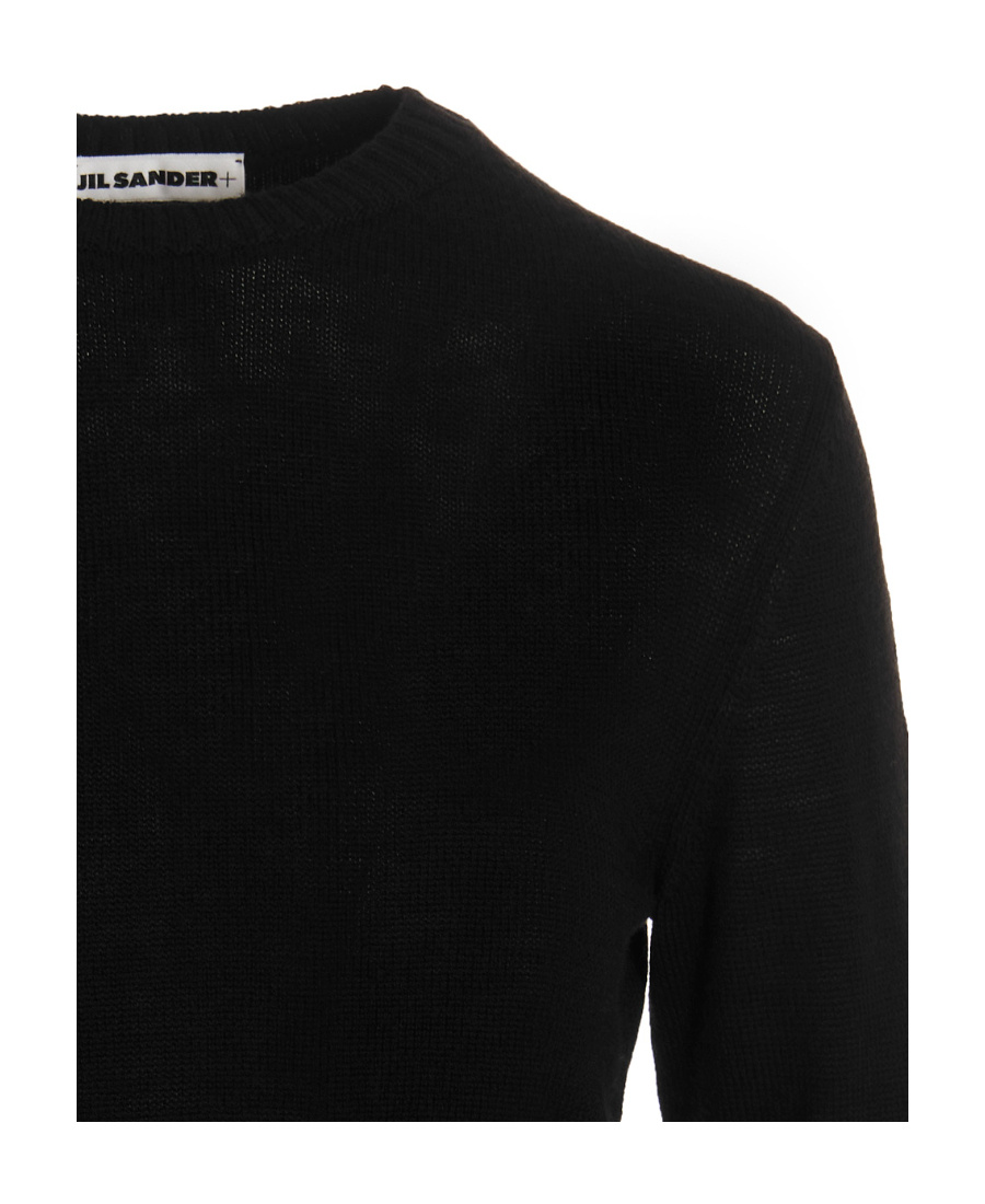 Jil Sander Fitted Black Wool Sweater With Crew Neckline In Black