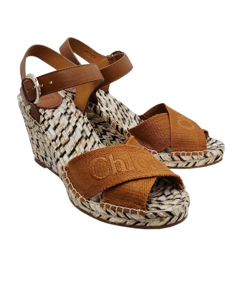 Chloé Logo Wedge Sandals In Brown
