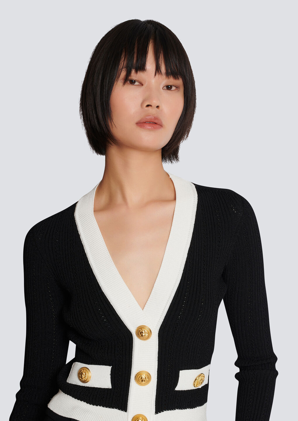 Balmain Contrast-border Ribbed Knit Cardigan In Black
