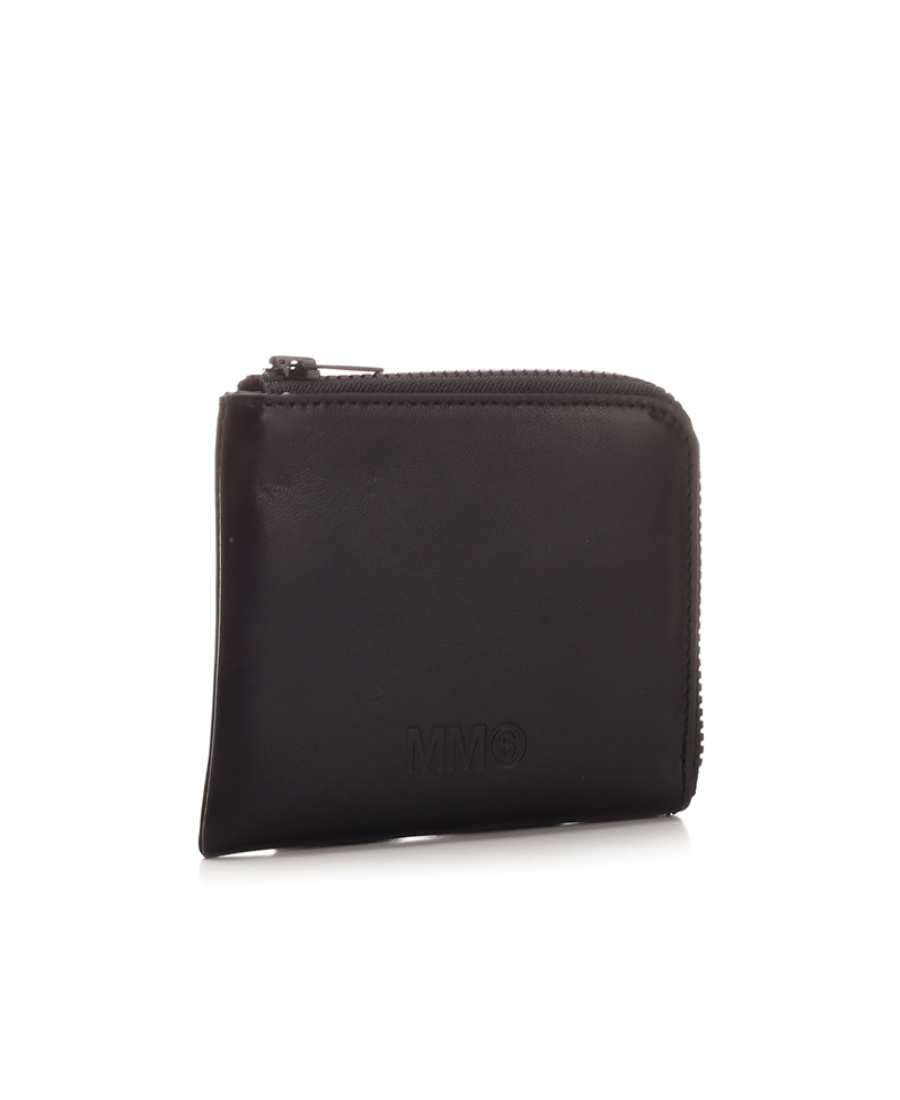 Shop Mm6 Maison Margiela Zipped Logo-embossed Purse In Black