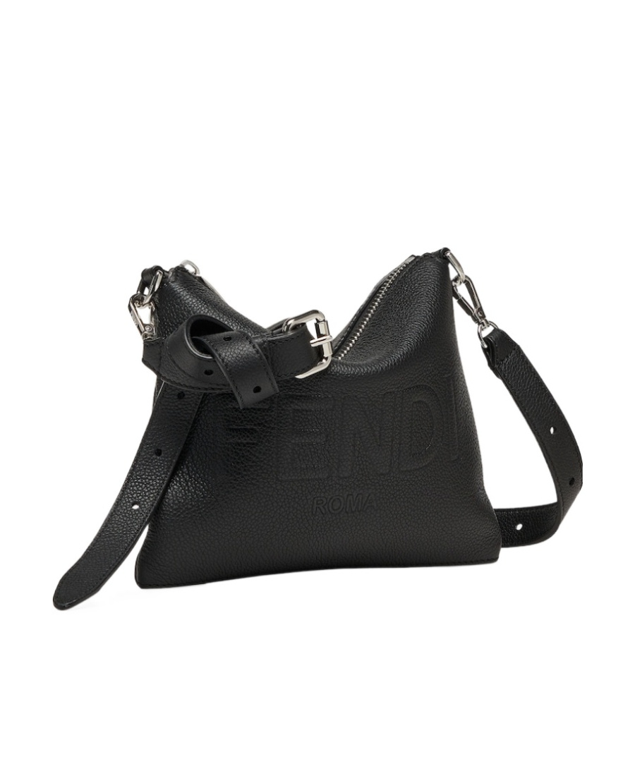 Fendi Logo-embossed Leather Messenger Bag In Black