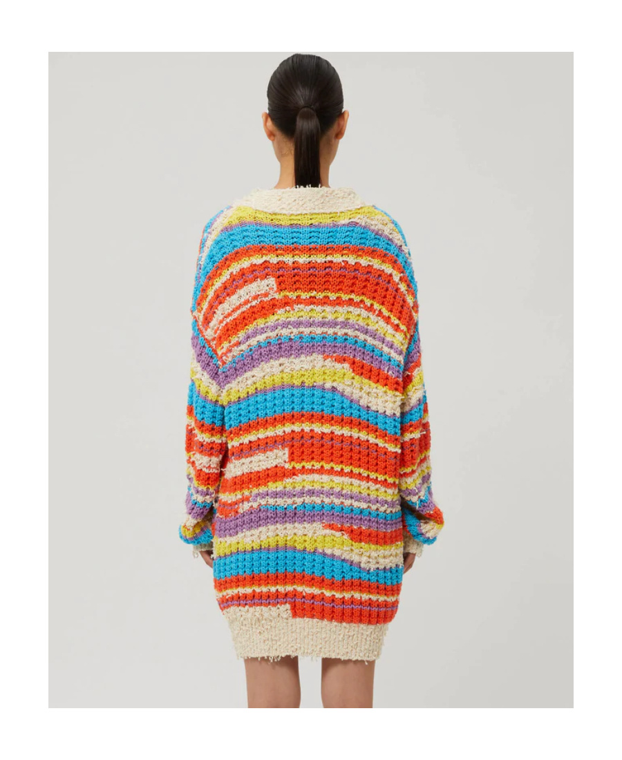Msgm Striped Chunky Knit Cardigan In Multicolor