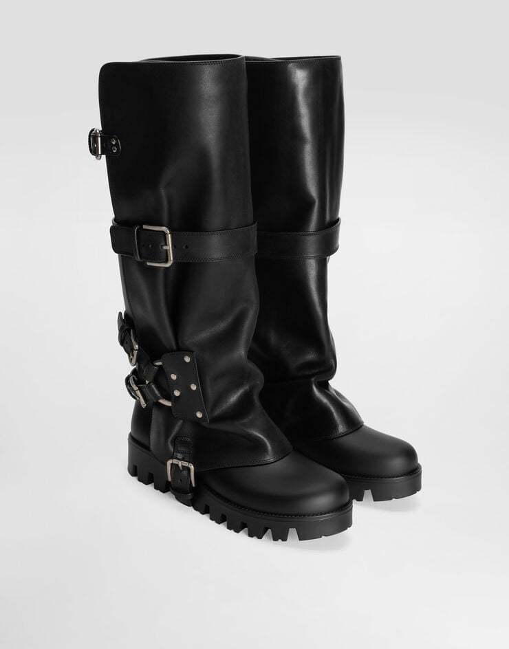 Dolce & Gabbana Black Ankle Boots With Adjustable Buckle Straps And Logo Plaque On The Back In Leather Woman In Black