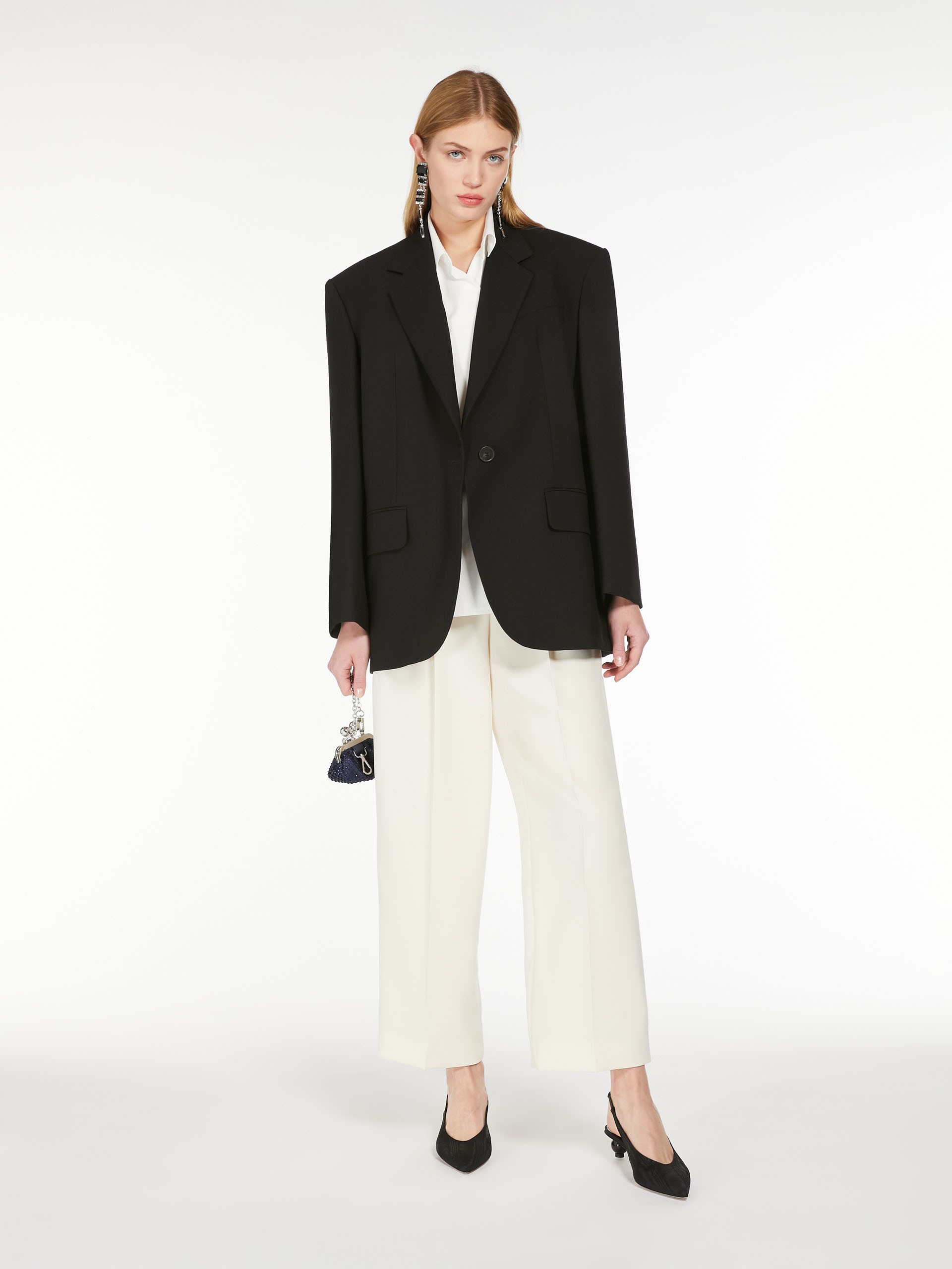 Weekend Max Mara Belt Loop Wool Casual Pants In White