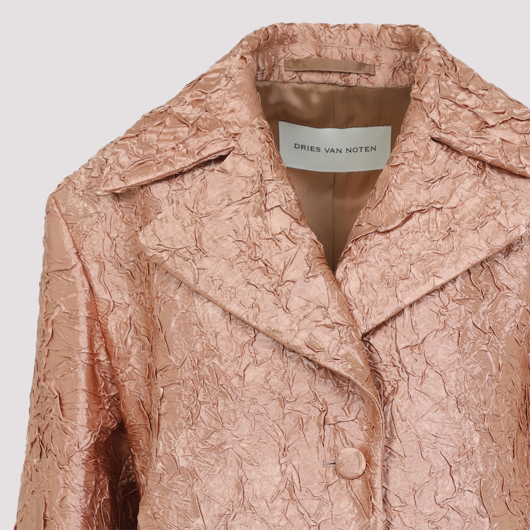 Dries Van Noten Crinkle Effect Single Breasted Coat In Brown