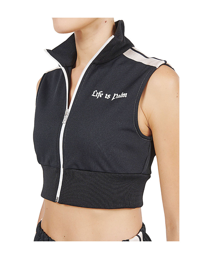 Palm Angels Logo-print Cropped Gilet In Black