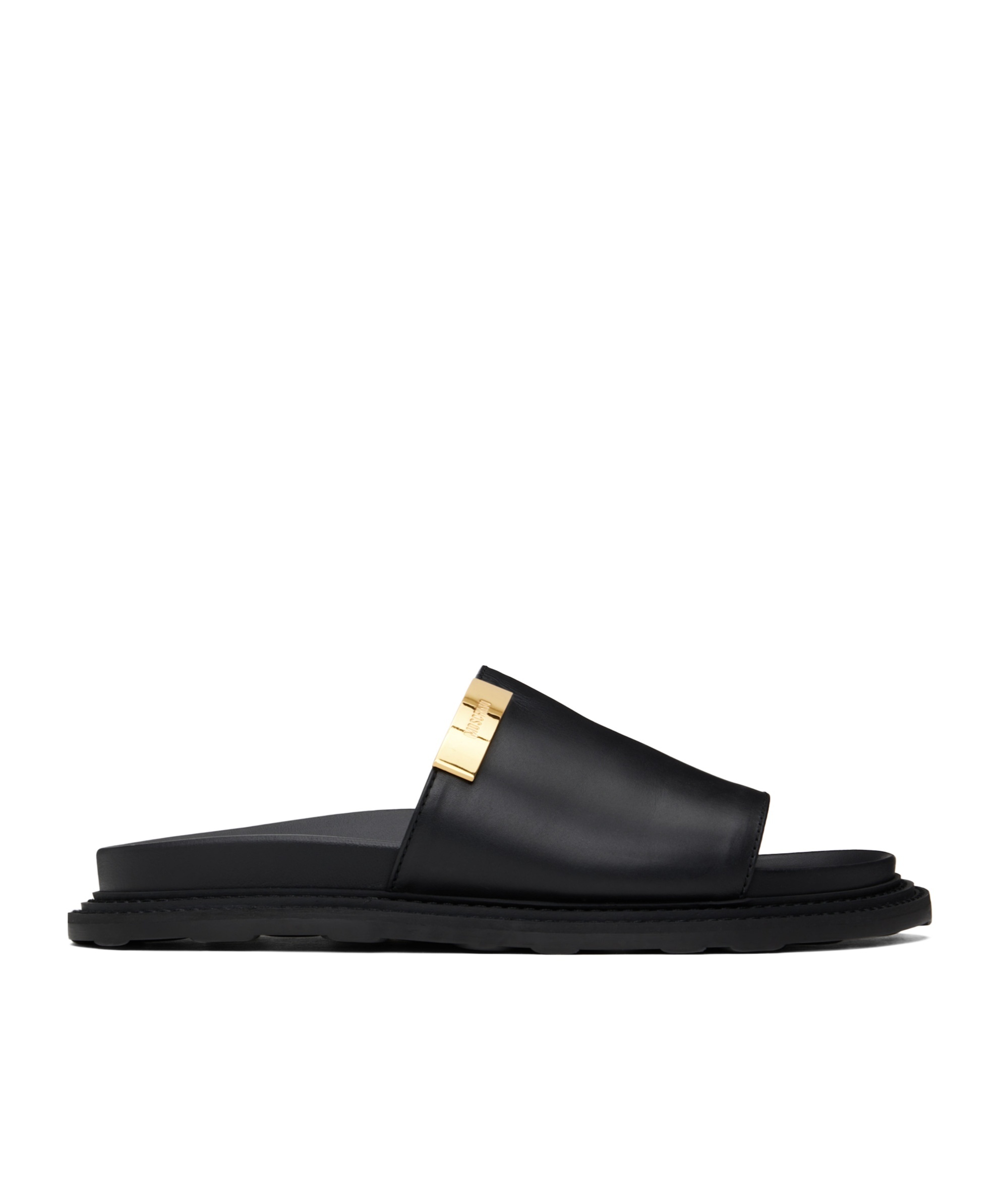 Moschino Black Calfskin Logo Plaque Sandals In Black
