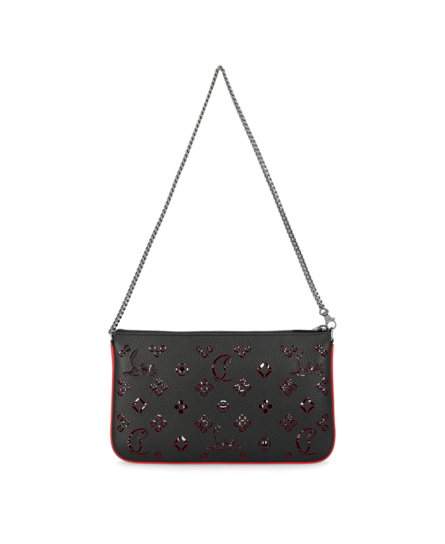 Christian Louboutin Black Perforated Grain Shoulder Bag In Black