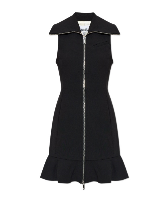 Shop Ganni Zip-up Crepe Mini Dress In Black