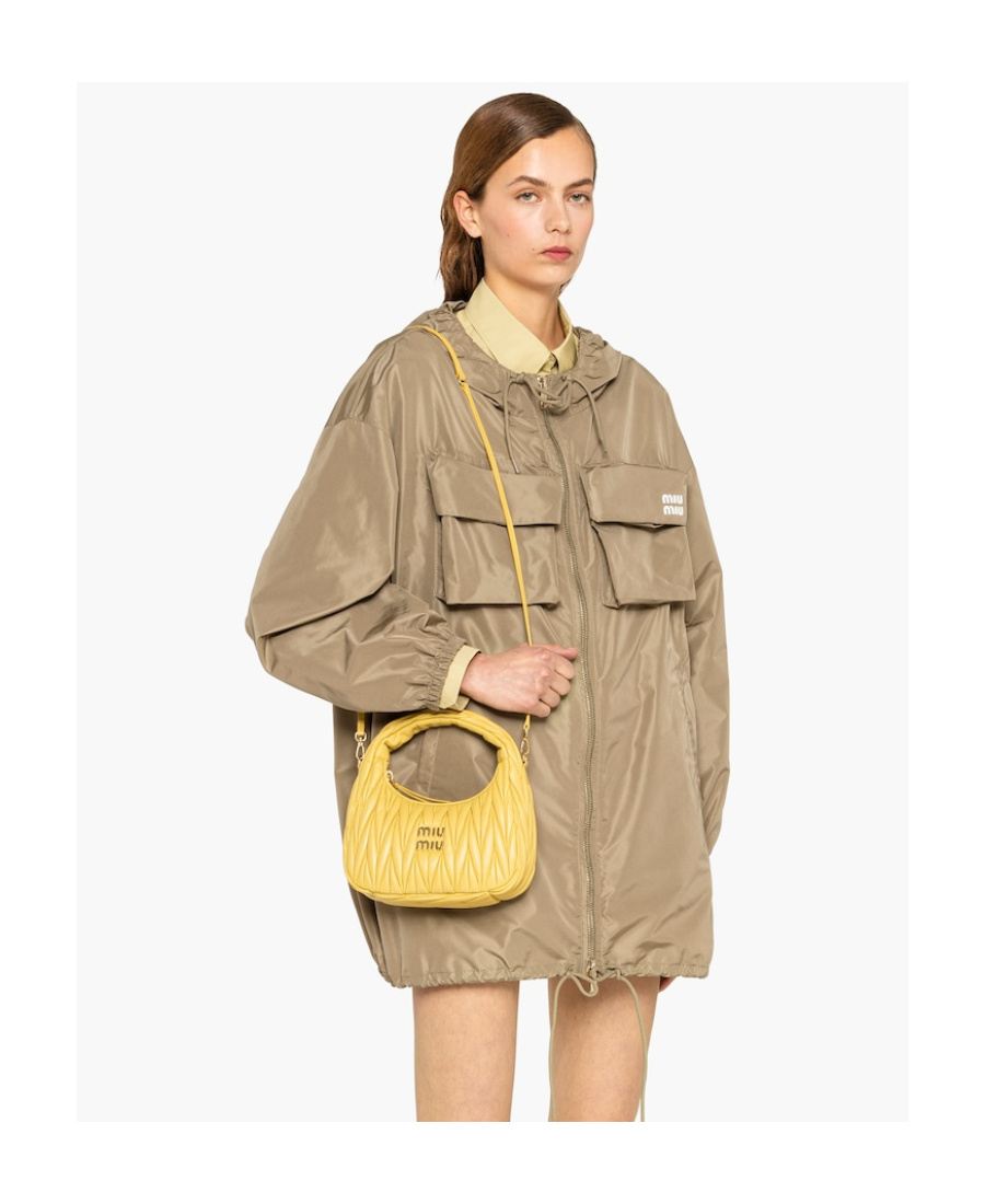 Miu Miu Wander Matelassé Logo Plaque Mini Hobo Bag In Yellow