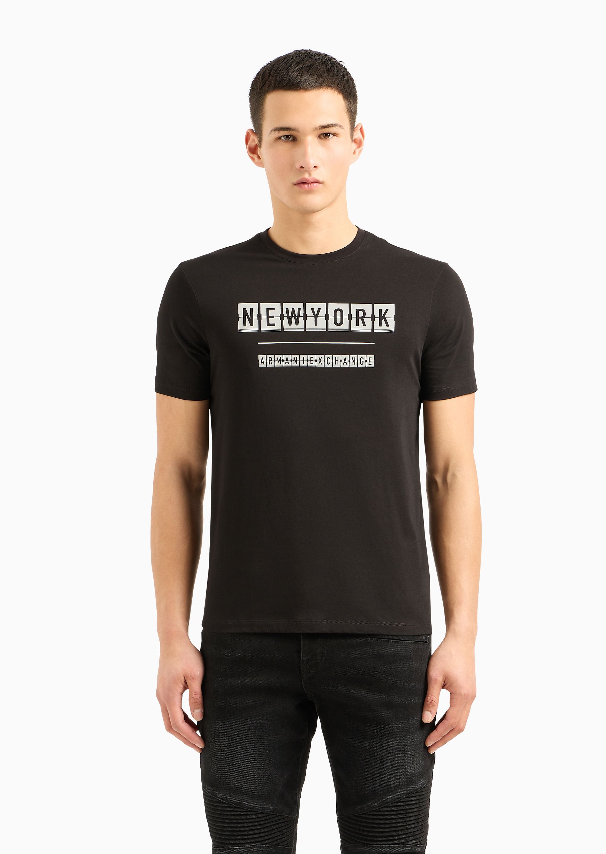 Armani Exchange T-shirt With Round Neck And Short Sleeves In Black