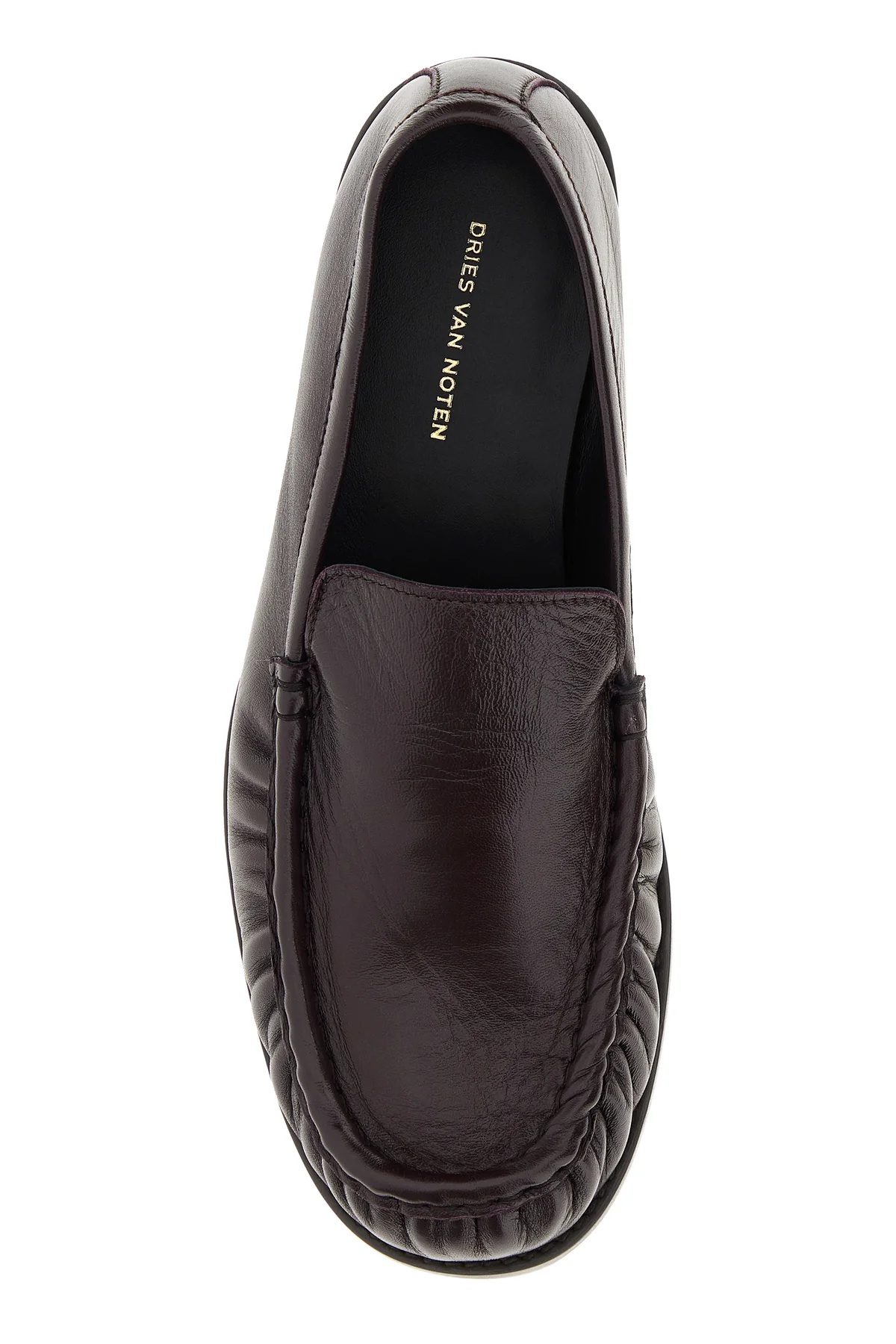 Dries Van Noten Aubergine Leather Loafers In Brown